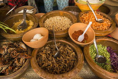 High angle view of food for sale at market