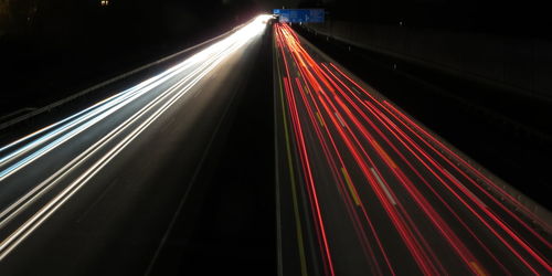 Light trails on road at night