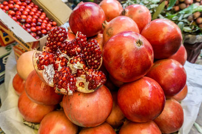 Close-up of apples for sale at market stall