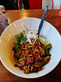 High angle view of meal served in bowl