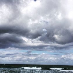 Scenic view of sea against dramatic sky