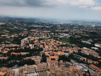 High angle view of townscape against sky