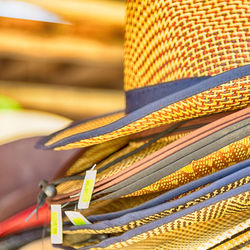 Close-up of hats stack