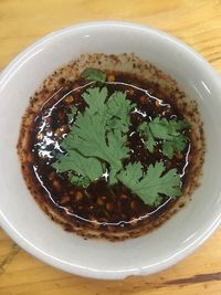 High angle view of food in bowl on table