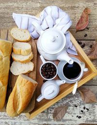 High angle view of breakfast on table