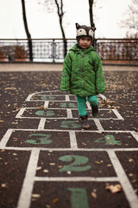 Boy playing at playground