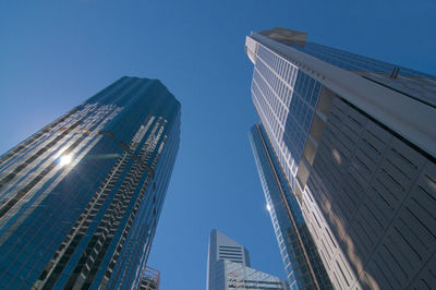 Low angle view of some modern skyscraper in brisbane downtown, australia