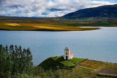 Scenic view of lake against sky