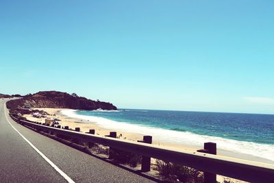 Scenic view of sea against clear blue sky