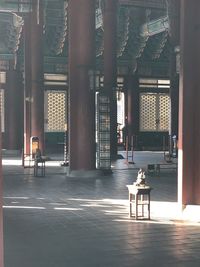 Rear view of man sitting on chair in building