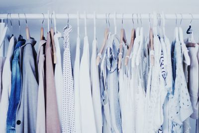 Close-up of clothes hanging at home