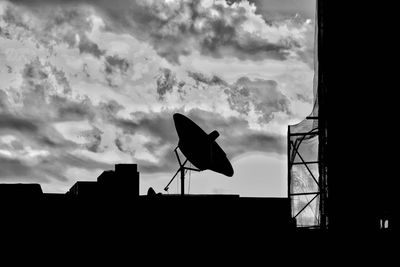 Low angle view of silhouette buildings against sky at dusk