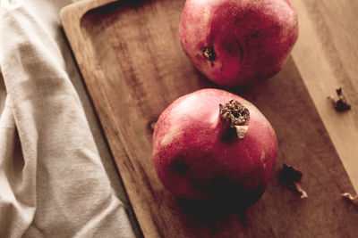 High angle view of apples on table