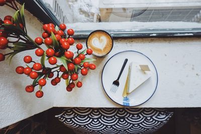 High angle view of fruits on table