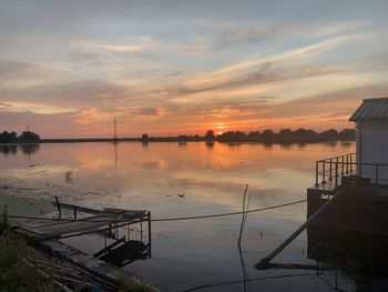 Scenic view of lake against sky during sunset