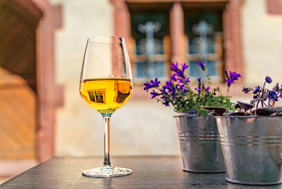 Close-up of wineglass on table