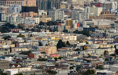 High angle view of buildings in city