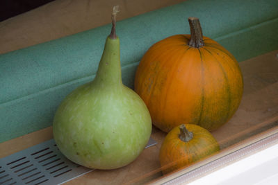 Close-up of pumpkins on table