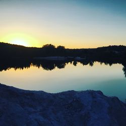 Scenic view of lake against sky during sunset