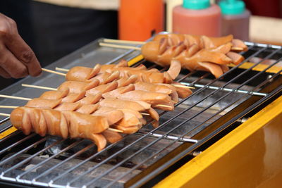 Close-up of meat on barbecue grill