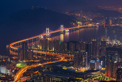 Illuminated city at night