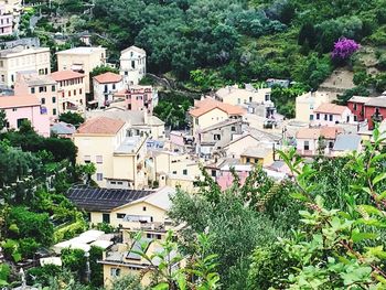 High angle view of buildings in town