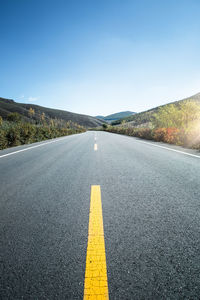 Surface level of road against clear sky
