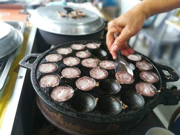 High angle view of person preparing food