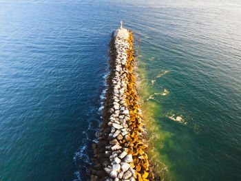 High angle view of boat in sea