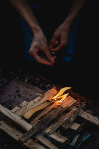 High angle view of man preparing food