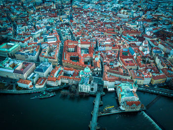 High angle view of city in water