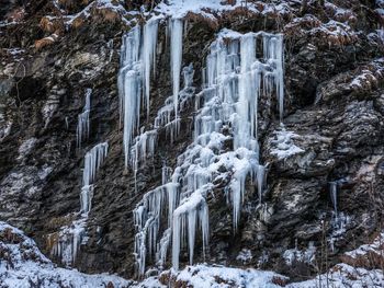 Icicles on rock formation