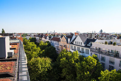 High angle view of buildings in city