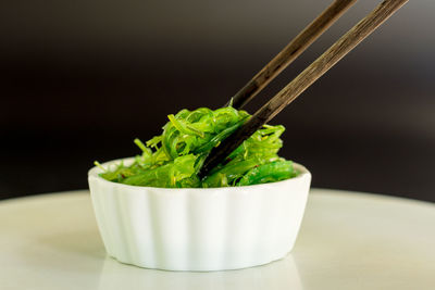 Close-up of juice in bowl on table