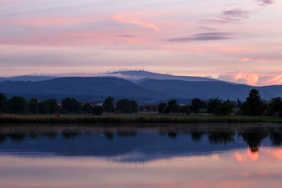 Scenic view of lake against sky during sunset