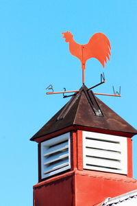 Low angle view of weather house against clear blue sky