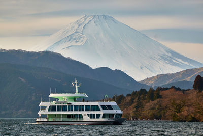 Scenic view of snowcapped mountains and lake against sky