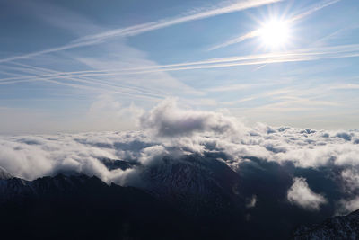 View over the clouds in the alps