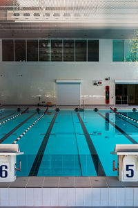 Reflection of building on swimming pool