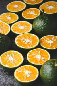 High angle view of orange fruits on table