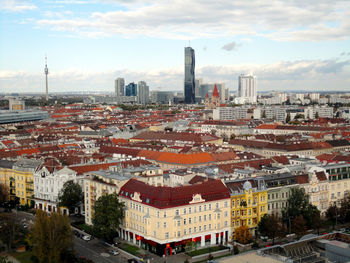 Panorama view over the roofs of austrian capital vienna from the ferris wheel of the wiener prater