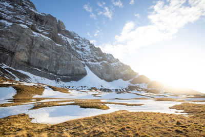 Scenic view of snowcapped mountains against sky