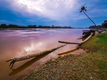 Scenic view of beach against sky during sunset