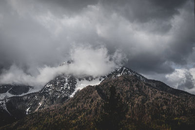 Scenic view of mountain against cloudy sky