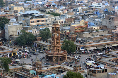 High angle view of buildings in city