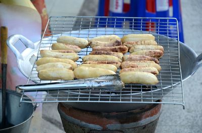 High angle view of bananas cooking on barbecue grill