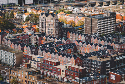 High angle view of buildings in city