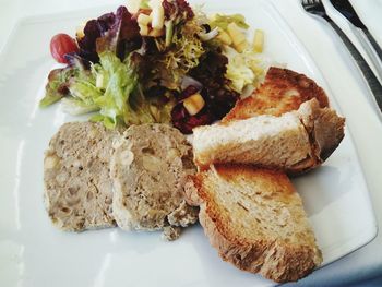 High angle view of breakfast served in plate