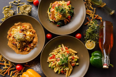 High angle view of food in plate on table