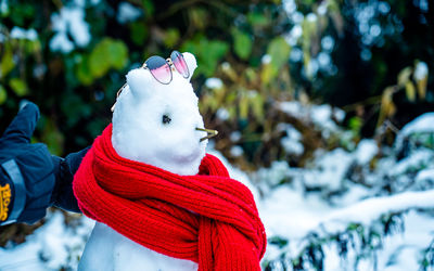 Snowman with red scraf and sunglasses